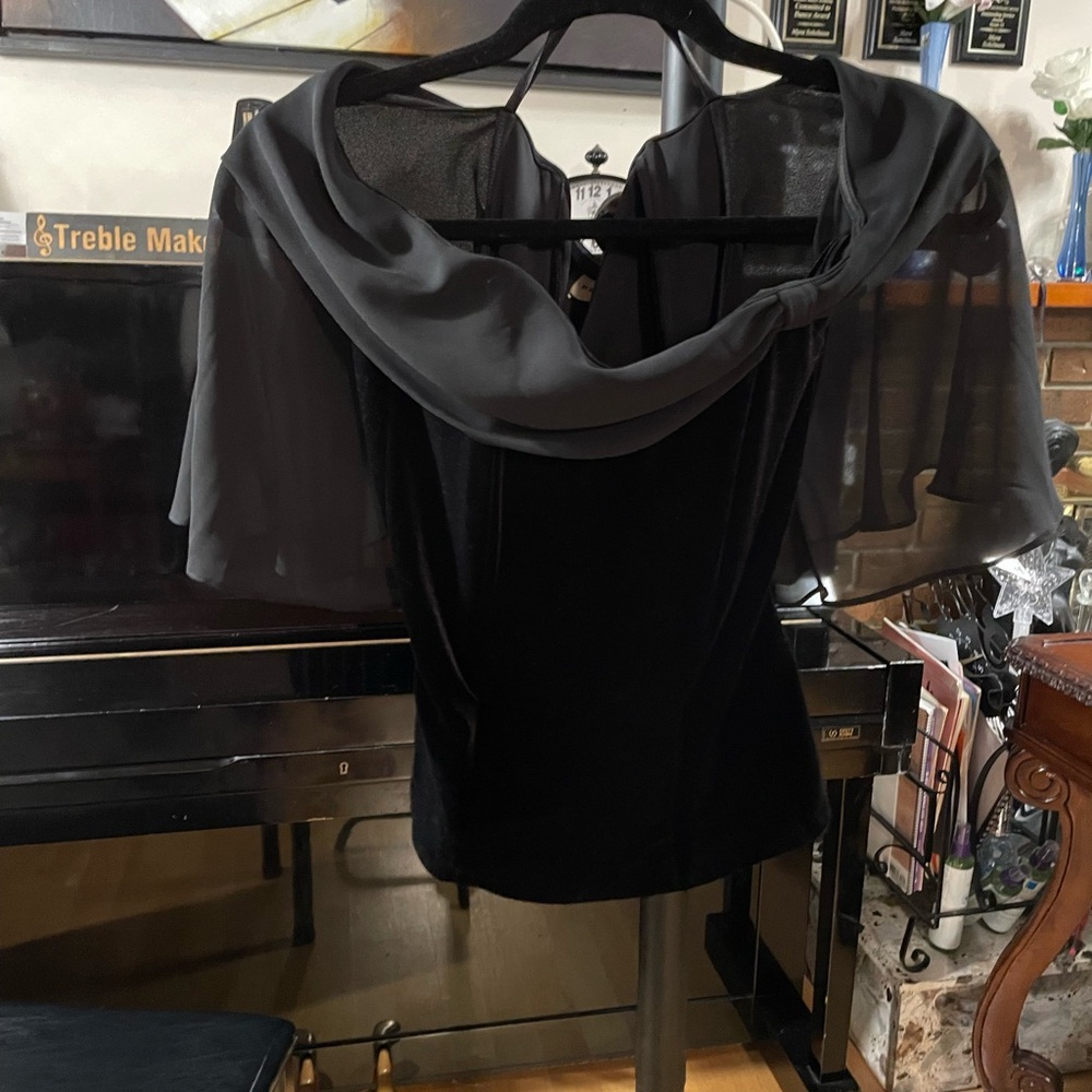 Bellissima Velvet Corset-Like Top with Sheer Overlay